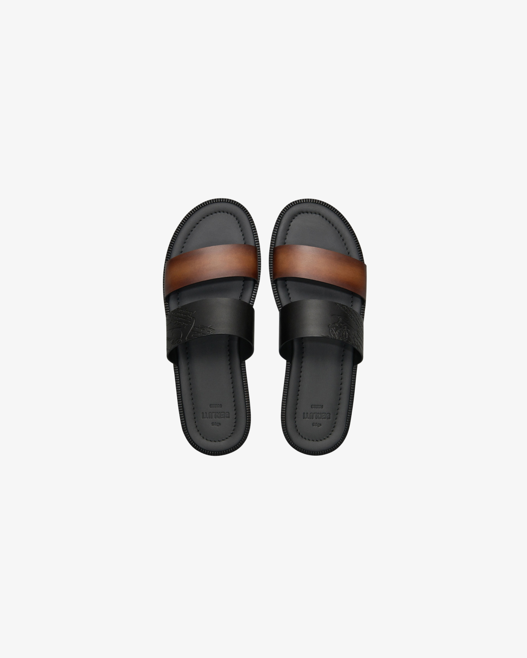 Berluti Debossed Venezia Leather Sandals - Brown.