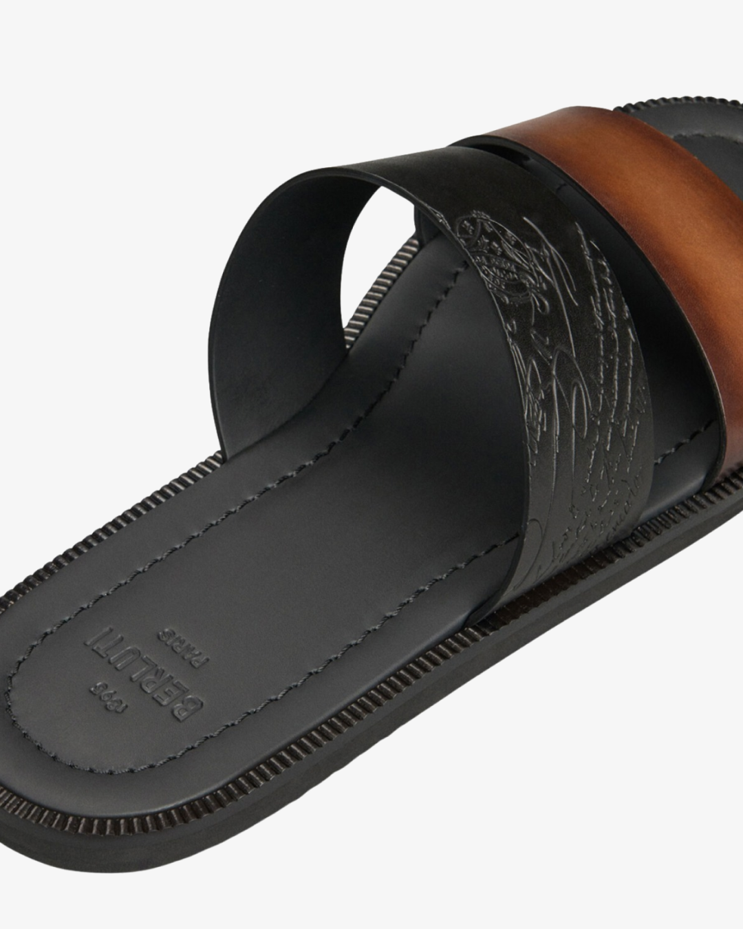Berluti Debossed Venezia Leather Sandals - Brown.