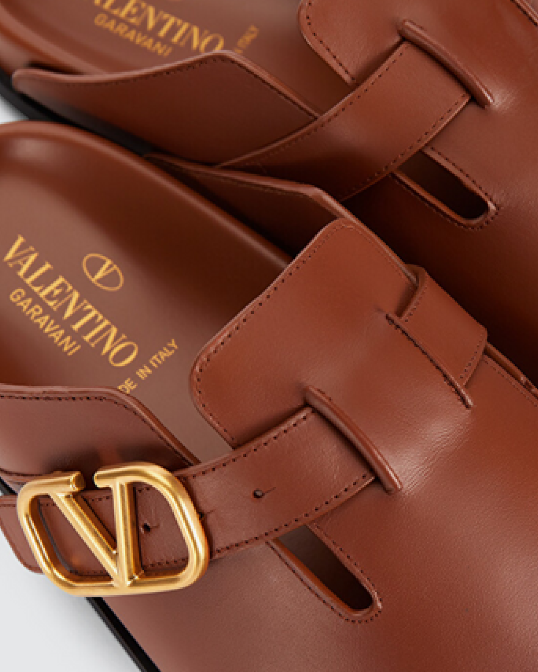 Valentino Garavani V-Logo Sabot Mule in 'Brown' Leather
