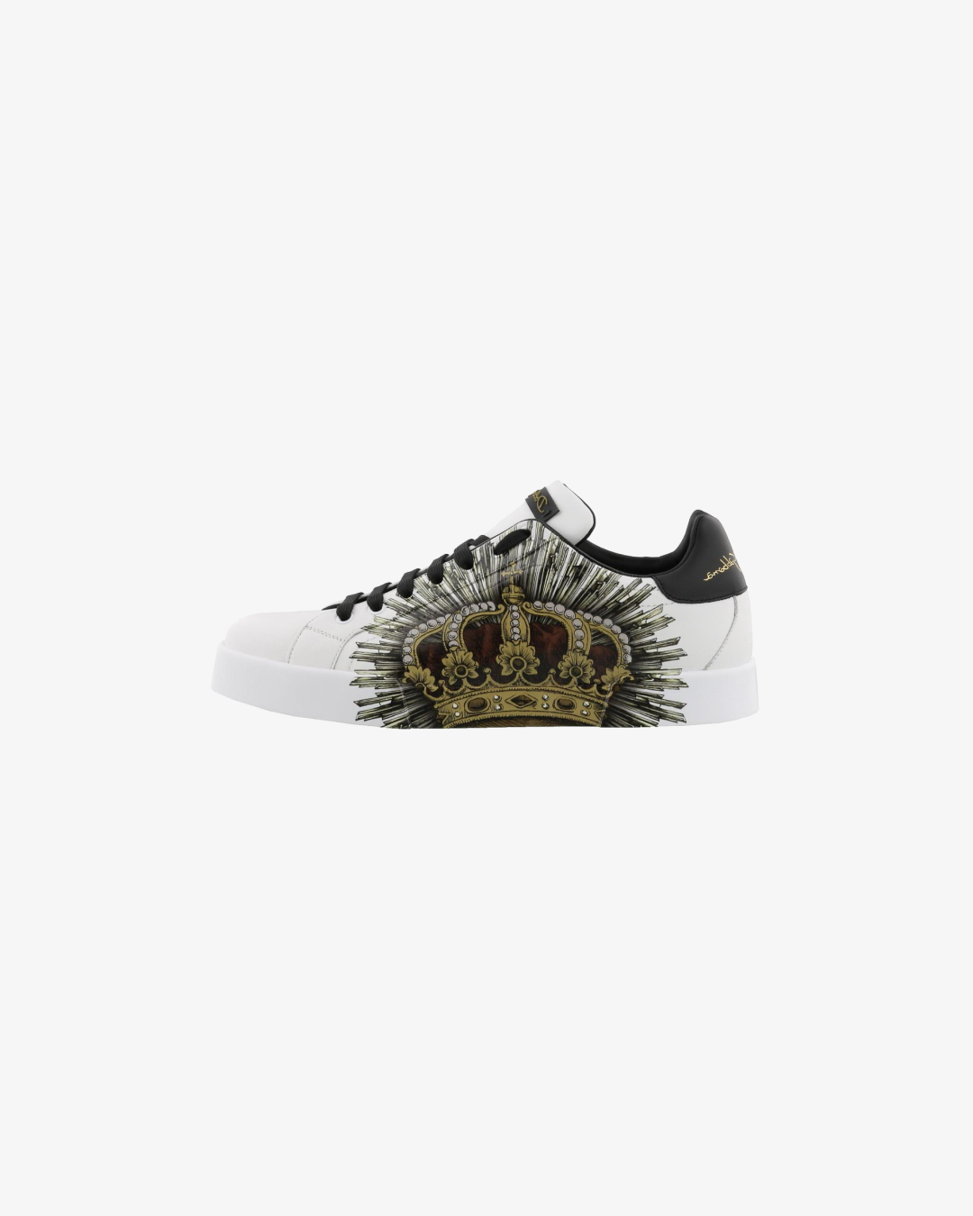 Dolce & Gabbana Crown Print Portofino Low Top Sneakers - White/Black