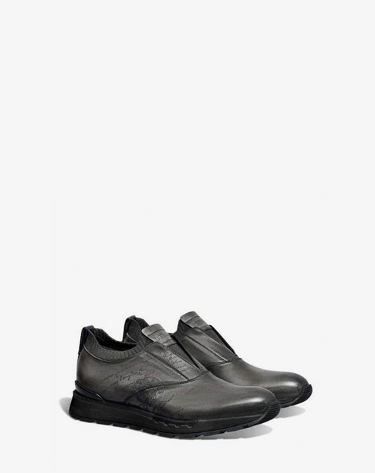 Berluti Fast Track Scritto Leather and Knit Slip-On Sneaker