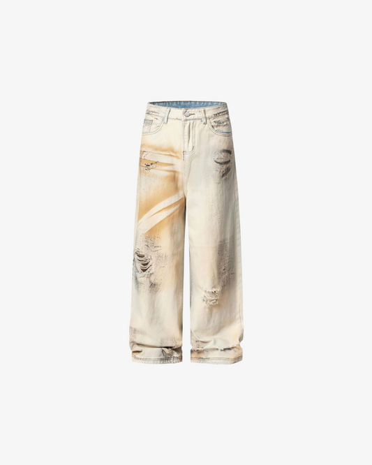 Bleached Ripped Wide-Leg Denim