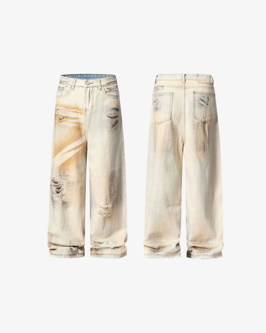 Bleached Ripped Wide-Leg Denim