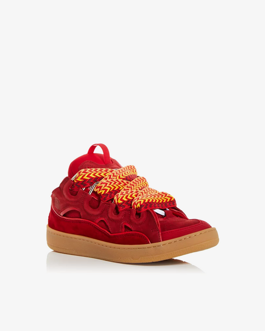 Lanvin Leather Curb Red Suede Tennis Low-Top Sneakers