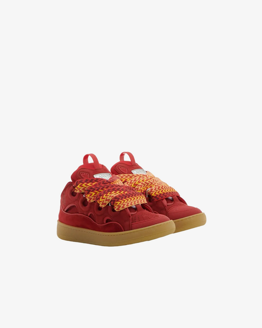 Lanvin Leather Curb Red Suede Tennis Low-Top Sneakers