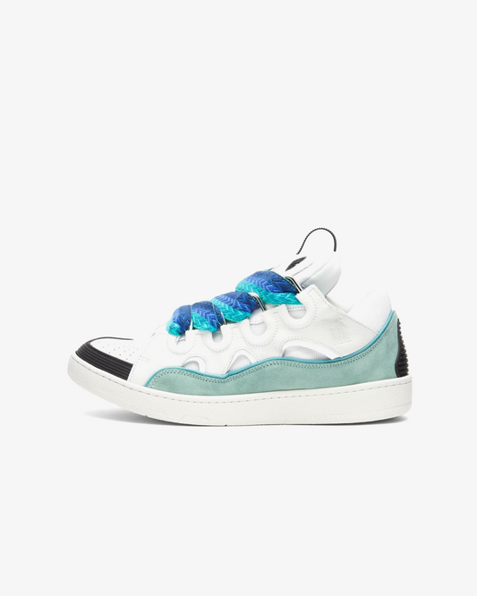 Lanvin Leather Curb 'White/Green' Suede Tennis Low-Top Sneakers