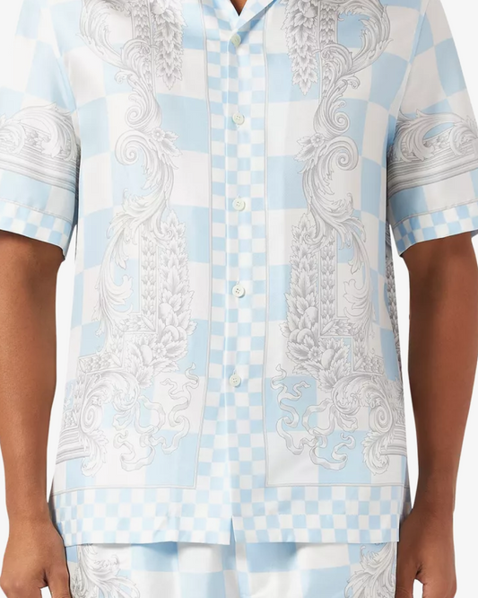 Versace Medusa Contrasto Silk Shirt in Blue and Black