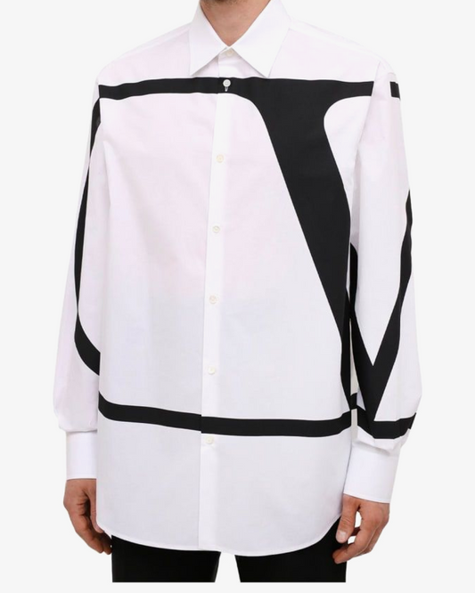 Valentino White Deconstructed VLogo Printed Cotton Shirt