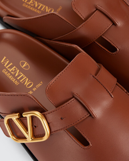 Valentino Garavani V-Logo Sabot Mule in 'Brown' Leather