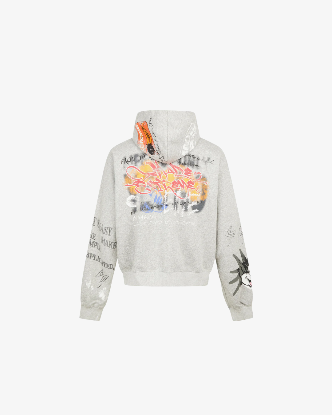 Street Graffiti Print Loose Zip-up Hoodie "Grey"