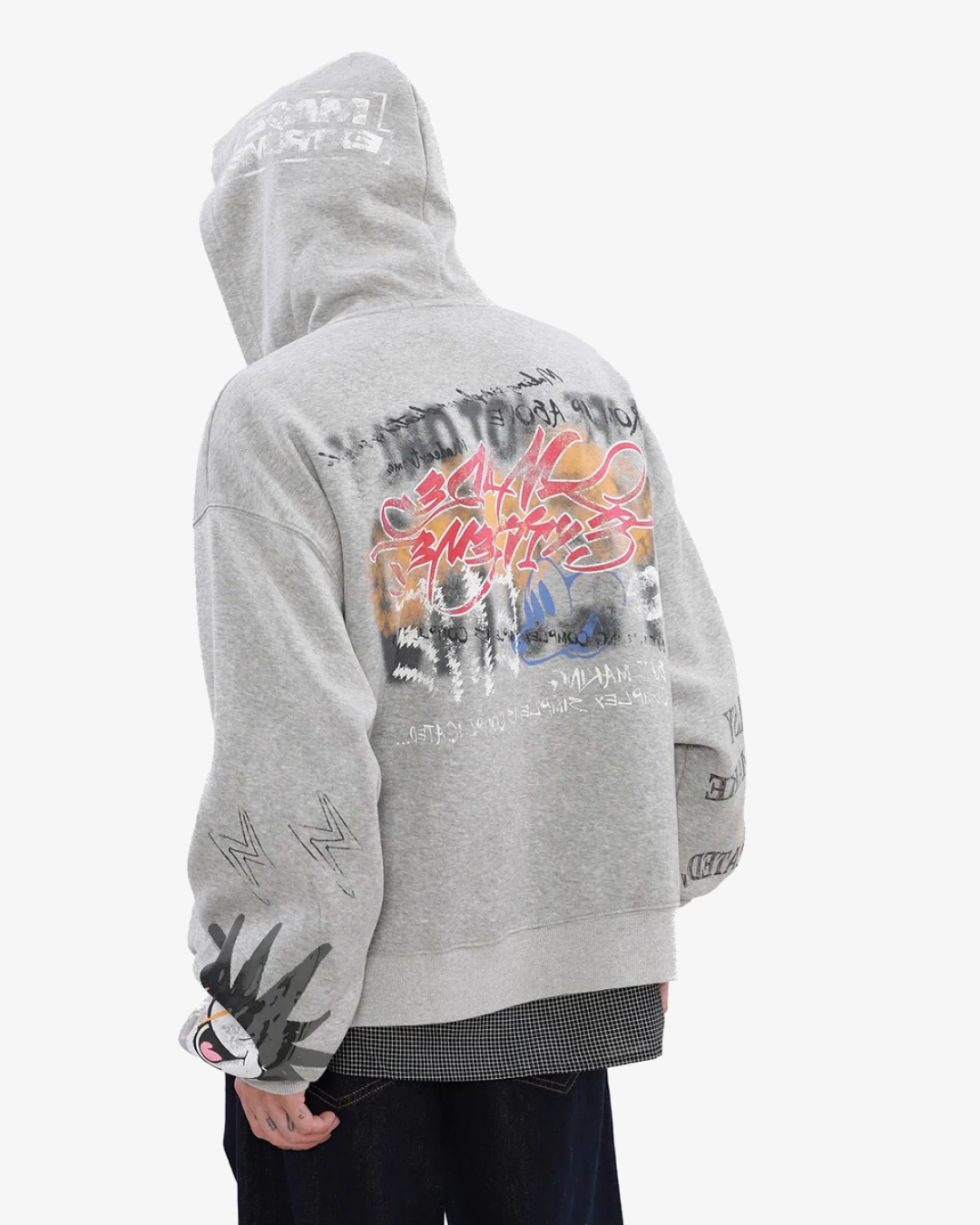 Street Graffiti Print Loose Zip-up Hoodie "Grey"